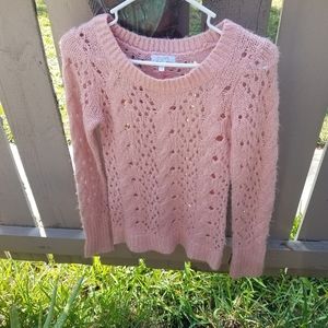 Pink and gold knitted wool sweater